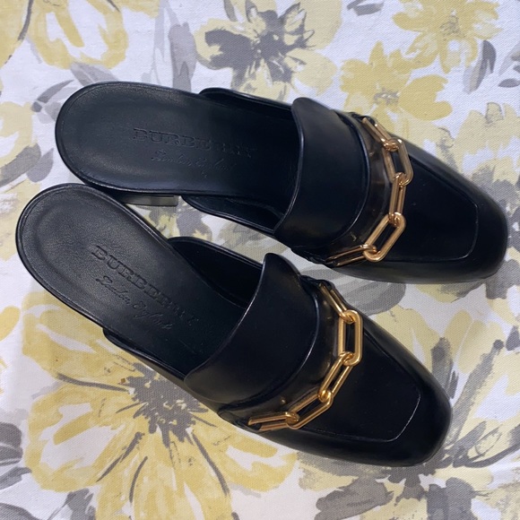 NWOT BURBERRY Chic heeled black leather mules - Picture 10 of 11